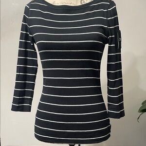 Black and White Striped Ralph Lauren Women's Top